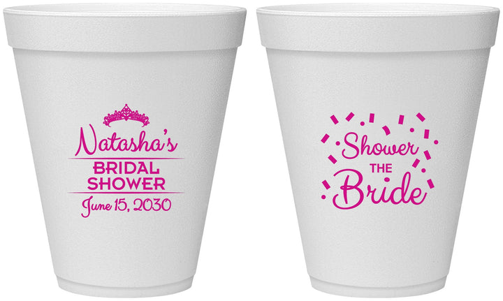 Personalized Bridal Shower 12 oz Foam Cups - Shower The Bride | 100001