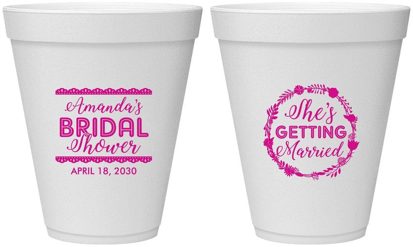 Personalized Bridal Shower 12 oz Foam Cups - She's Getting Married | 100003