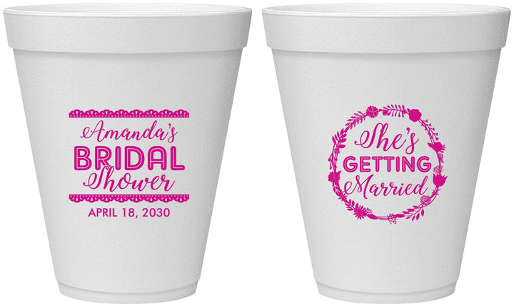 Personalized Bridal Shower 12 oz Foam Cups - She's Getting Married | 100003