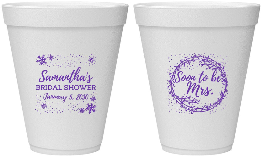 Personalized Bridal Shower 12 oz Foam Cups - Soon To Be Mrs | 100004