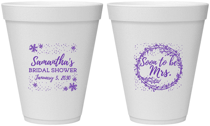 Personalized Bridal Shower 12 oz Foam Cups - Soon To Be Mrs | 100004