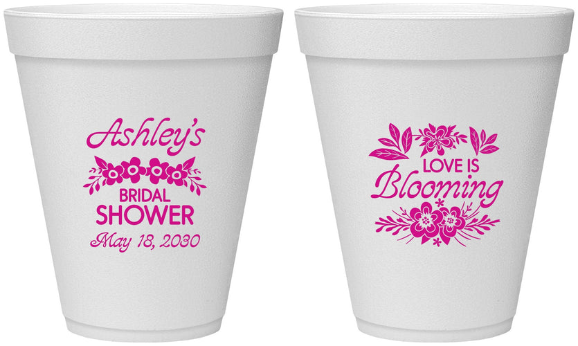 Personalized Bridal Shower 12 oz Foam Cups - Love Is Blooming | 100007