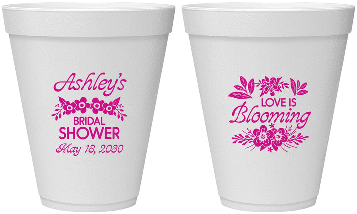 Personalized Bridal Shower 12 oz Foam Cups - Love Is Blooming | 100007