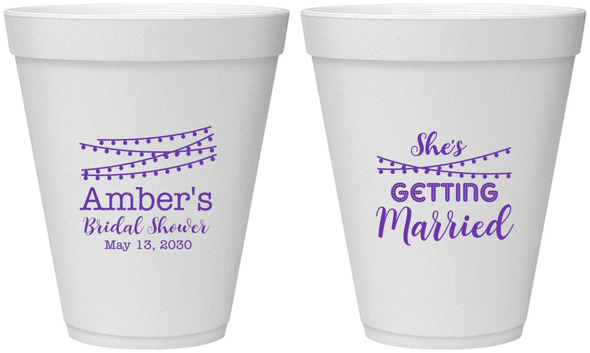 Personalized Bridal Shower 12 oz Foam Cups - She's Getting Married | 100008