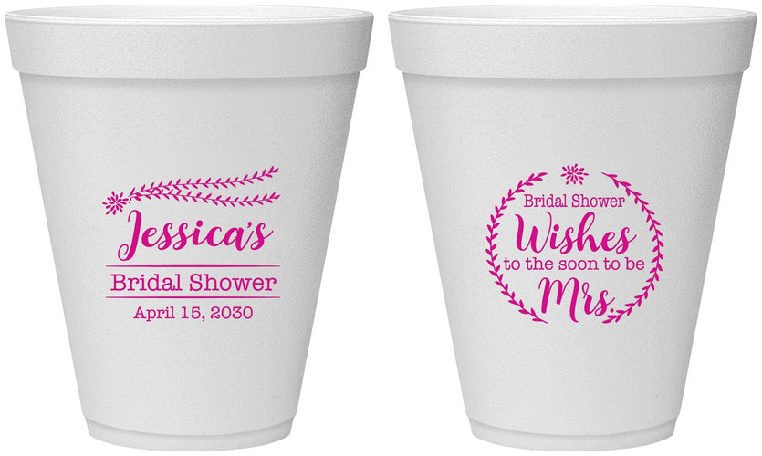 Personalized Bridal Shower 12 oz Foam Cups - Soon To Be Mrs | 100009