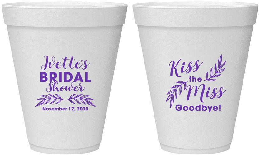 Personalized Bridal Shower 12 oz Foam Cups - Kiss The Miss Goodbye | 100010