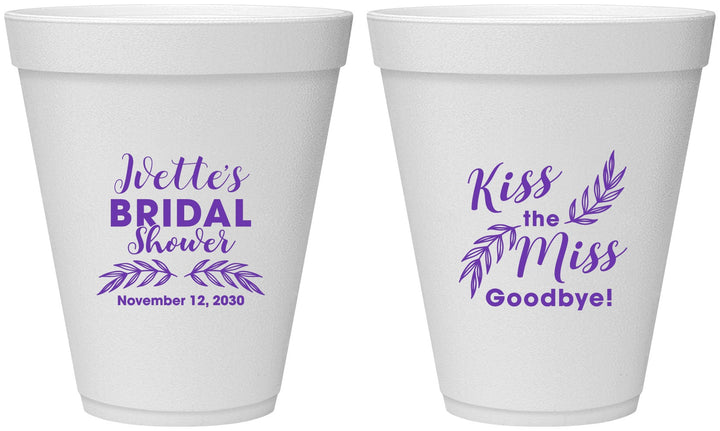 Personalized Bridal Shower 12 oz Foam Cups - Kiss The Miss Goodbye | 100010
