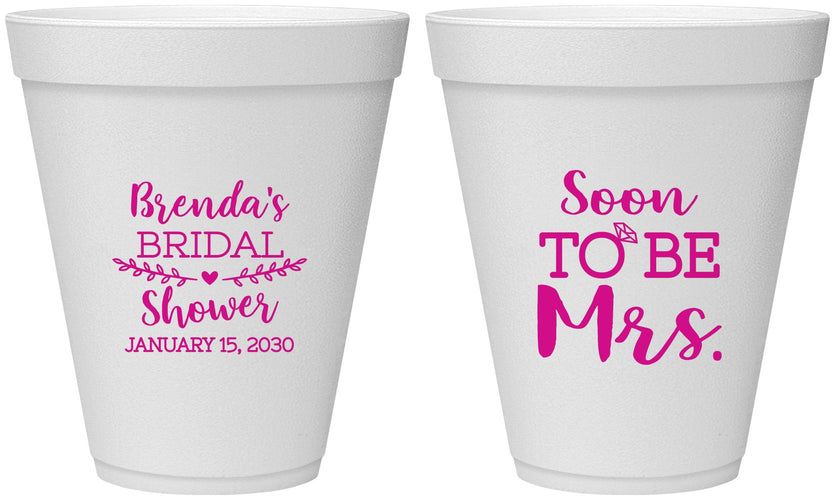 Personalized Bridal Shower 12 oz Foam Cups - Soon To Be Mrs | 100013