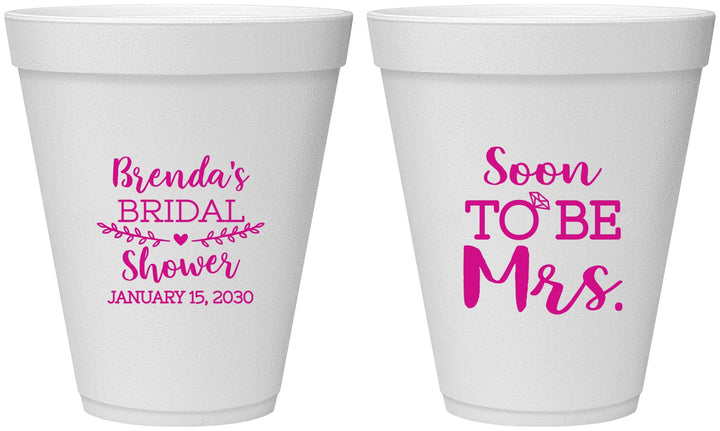 Personalized Bridal Shower 12 oz Foam Cups - Soon To Be Mrs | 100013