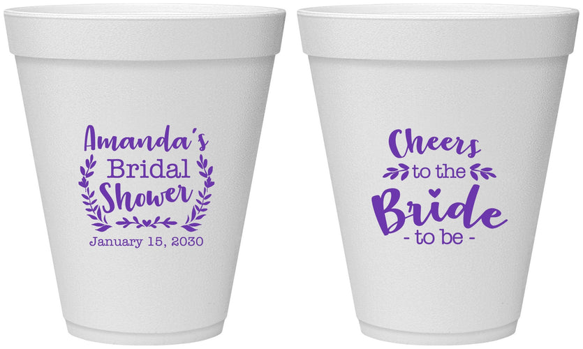 Personalized Bridal Shower 12 oz Foam Cups - Cheers To The Bride | 100014