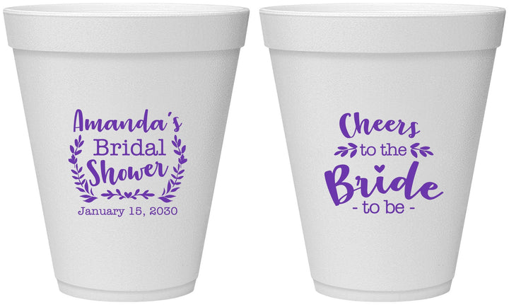 Personalized Bridal Shower 12 oz Foam Cups - Cheers To The Bride | 100014