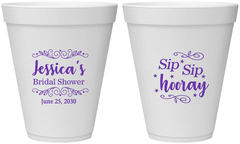 Personalized Bridal Shower 12 oz Foam Cups - Sip Sip Hooray | 100016