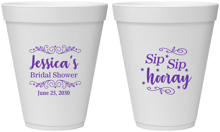Personalized Bridal Shower 12 oz Foam Cups - Sip Sip Hooray | 100016