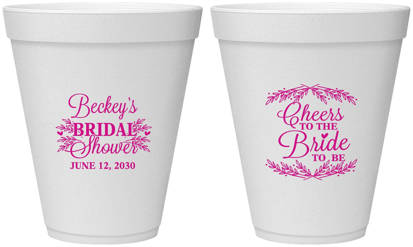 Personalized Bridal Shower 12 oz Foam Cups - Cheers To The Bride | 100019