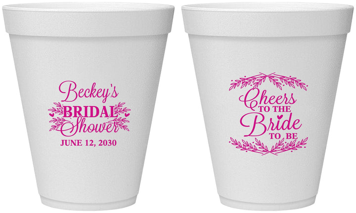 Personalized Bridal Shower 12 oz Foam Cups - Cheers To The Bride | 100019