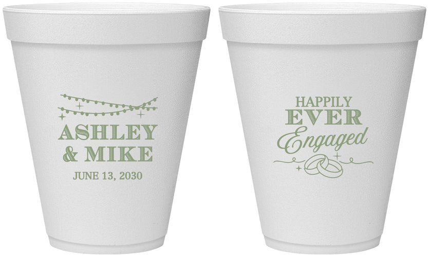Personalized Engagement 12 oz Foam Cups - Happily Ever Engaged | 10006