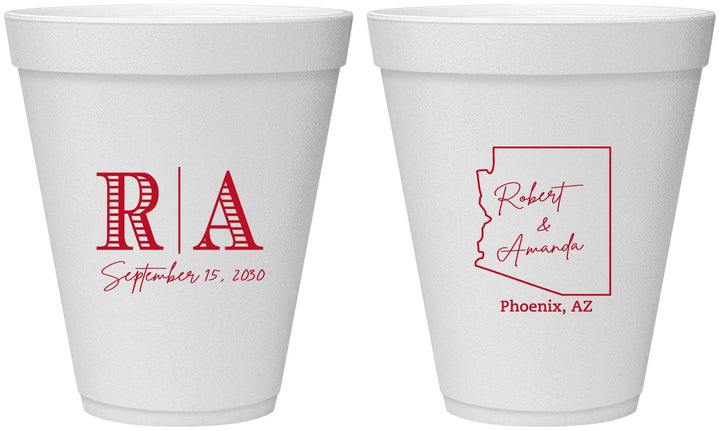 Personalized Wedding 12 oz Foam Cups - Arizona | 102