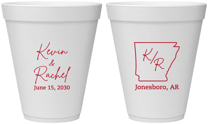 Personalized Wedding 12 oz Foam Cups - Arkansas | 103