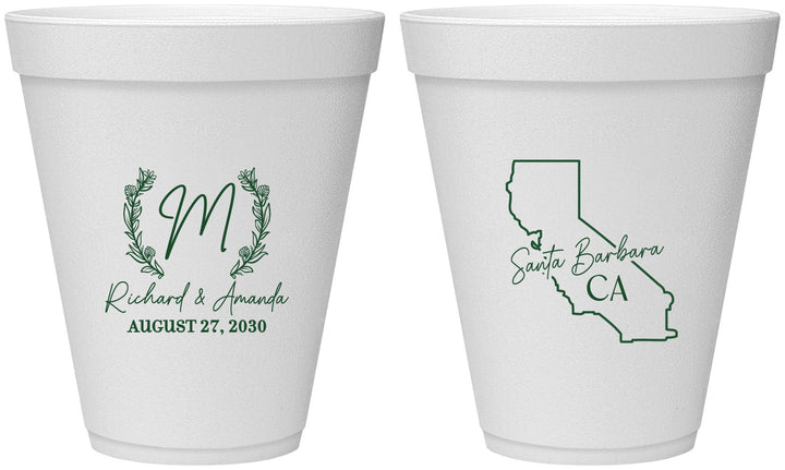 Personalized Wedding 12 oz Foam Cups - California | 104
