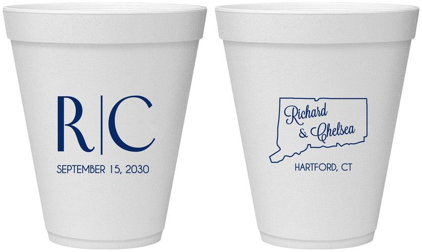 Personalized Wedding 12 oz Foam Cups - Connecticut | 106