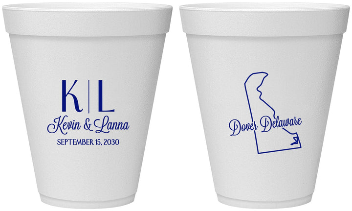 Personalized Wedding 12 oz Foam Cups - Delaware | 107