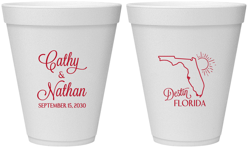 Personalized Wedding 12 oz Foam Cups - Florida | 108