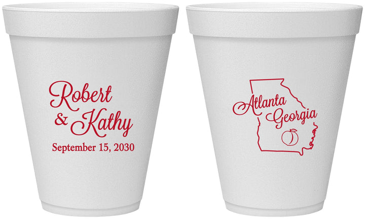 Personalized Wedding 12 oz Foam Cups - Georgia | 109