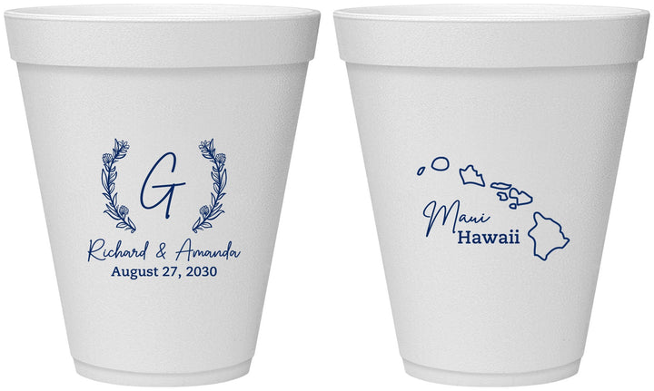 Personalized Wedding 12 oz Foam Cups - Hawaii | 110