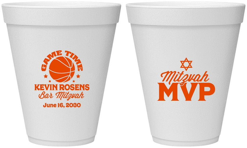 Personalized Bar Mitzvah 12 oz Foam Cups - 13th Birthday Basketball | 110001