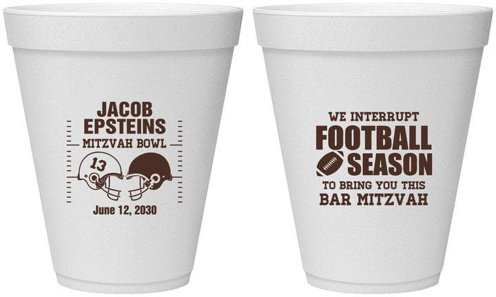 Personalized Bar Mitzvah 12 oz Foam Cups - 13th Birthday Football | 110003