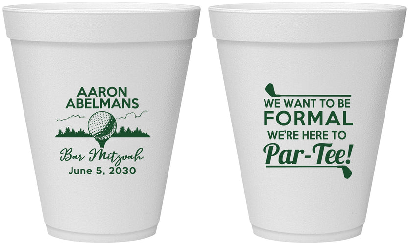 Personalized Bar Mitzvah 12 oz Foam Cups - 13th Birthday Golf | 110010