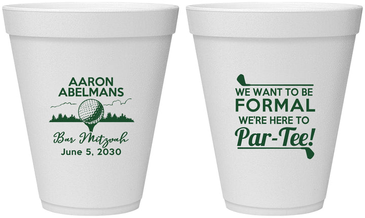Personalized Bar Mitzvah 12 oz Foam Cups - 13th Birthday Golf | 110010