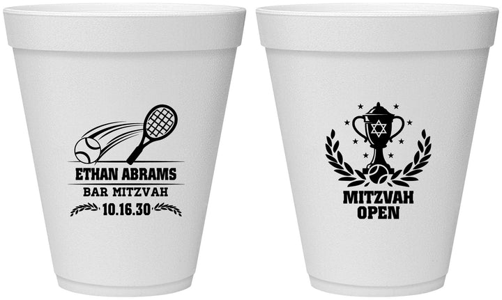Personalized Bar Mitzvah 12 oz Foam Cups - 13th Birthday Tennis | 110011