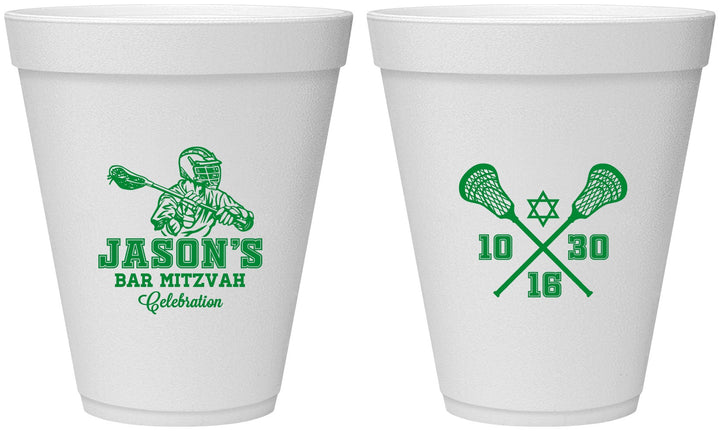 Personalized Bar Mitzvah 12 oz Foam Cups - 13th Birthday Lacrosse | 110012