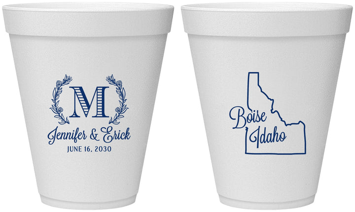 Personalized Wedding 12 oz Foam Cups - Idaho | 111