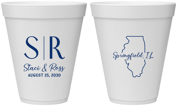 Personalized Wedding 12 oz Foam Cups - Illinois | 112