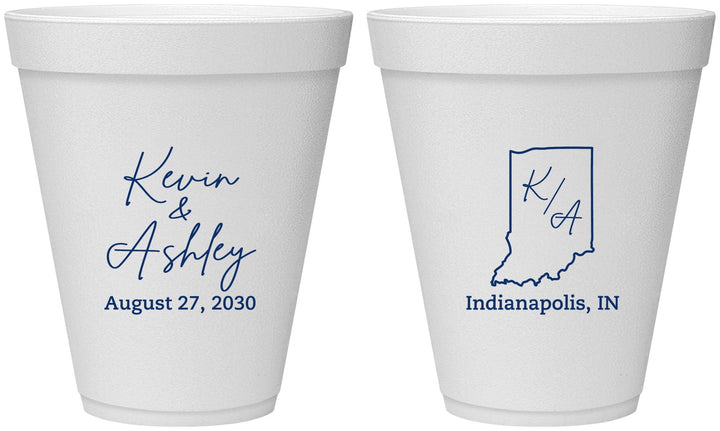 Personalized Wedding 12 oz Foam Cups - Indiana | 113