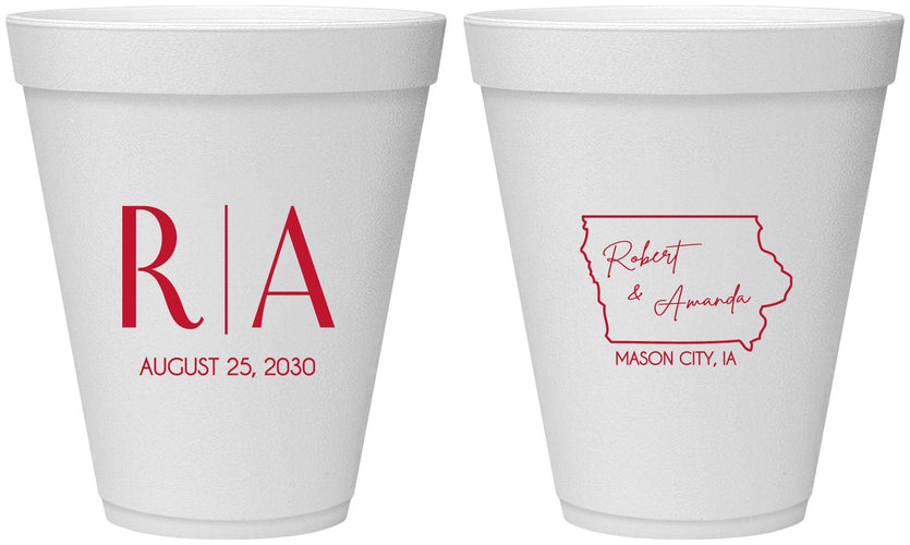 Personalized Wedding 12 oz Foam Cups - Iowa | 114