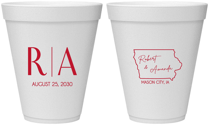 Personalized Wedding 12 oz Foam Cups - Iowa | 114