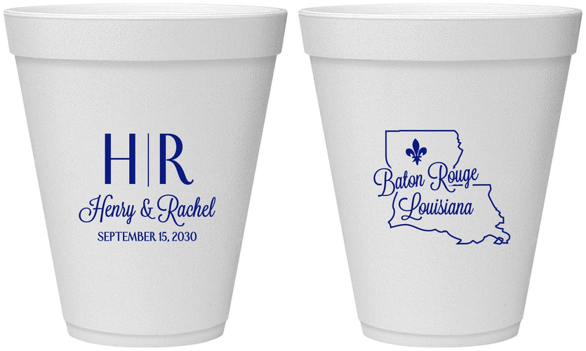 Personalized Wedding 12 oz Foam Cups - Louisiana | 117