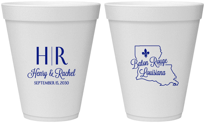 Personalized Wedding 12 oz Foam Cups - Louisiana | 117