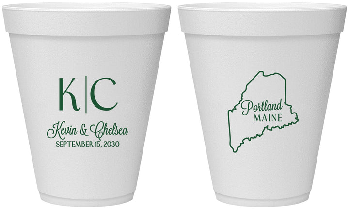 Personalized Wedding 12 oz Foam Cups - Maine | 118