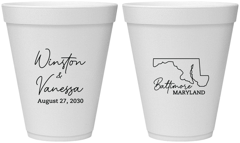 Personalized Wedding 12 oz Foam Cups - Maryland | 119