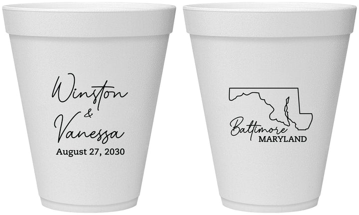 Personalized Wedding 12 oz Foam Cups - Maryland | 119