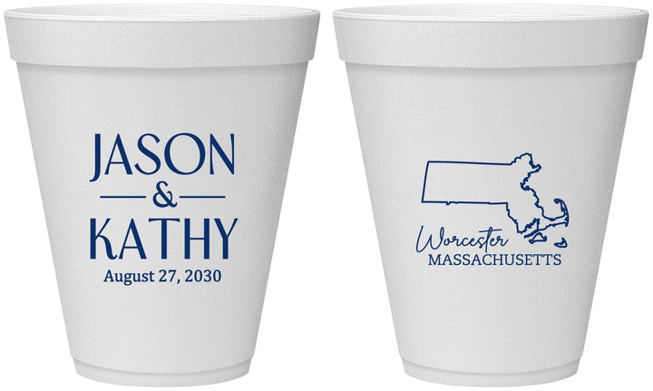 Personalized Wedding 12 oz Foam Cups - Massachusetts | 120