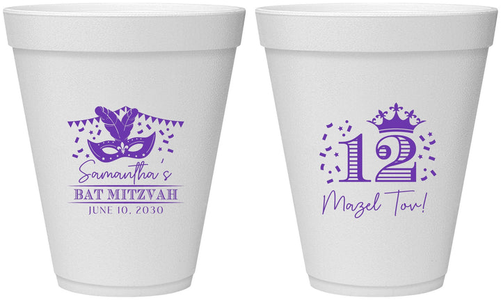 Personalized Bat Mitzvah 12 oz Foam Cups - 12th Birthday Mazel Tov | 120000