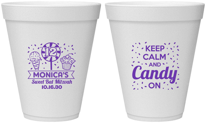 Personalized Bat Mitzvah 12 oz Foam Cups - 12th Birthday Cupcake | 120001