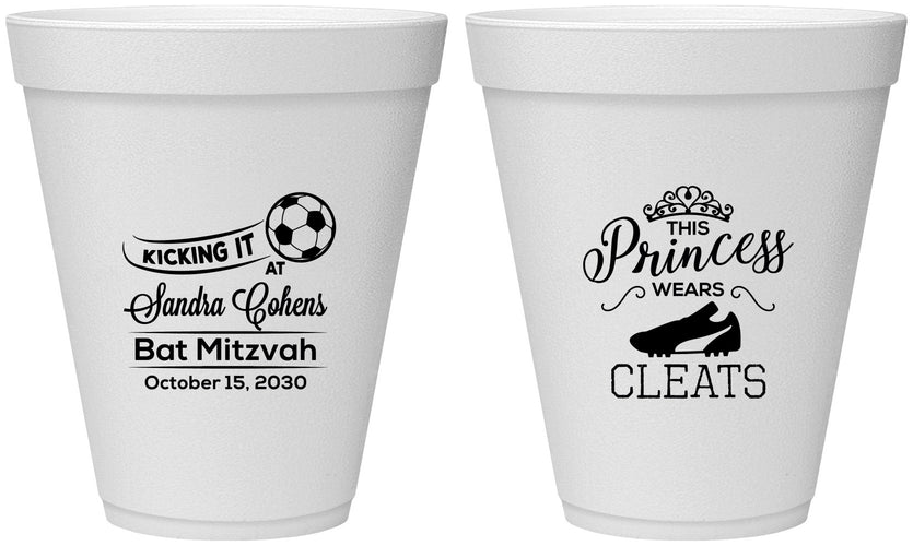 Personalized Bat Mitzvah 12 oz Foam Cups - 12th Birthday Soccer | 120014