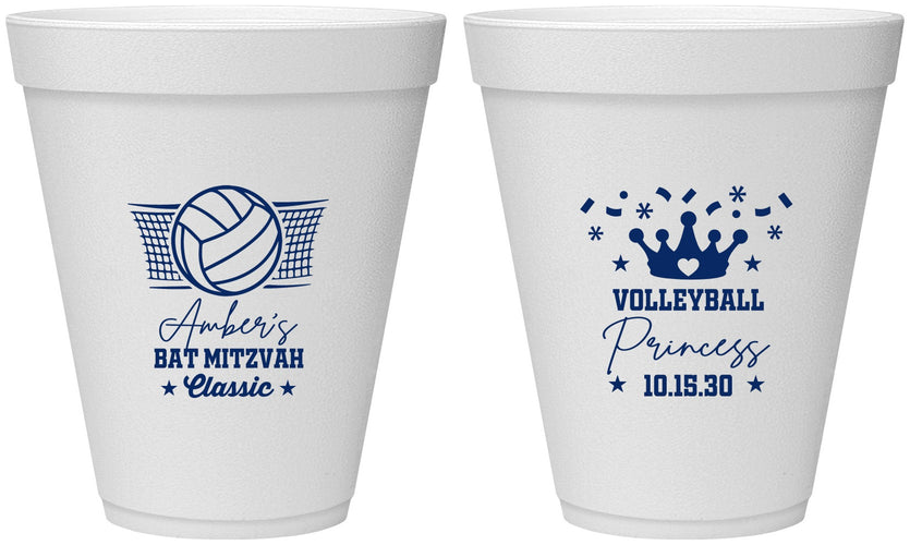 Personalized Bat Mitzvah 12 oz Foam Cups - 12th Birthday Volleyball | 120015