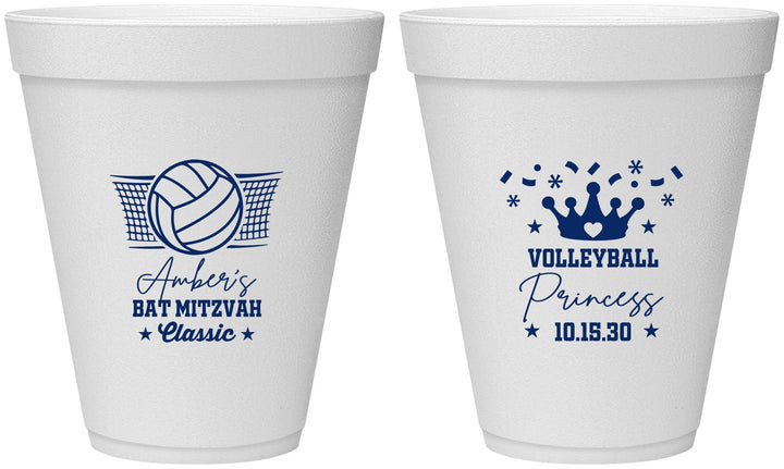 Personalized Bat Mitzvah 12 oz Foam Cups - 12th Birthday Volleyball | 120015